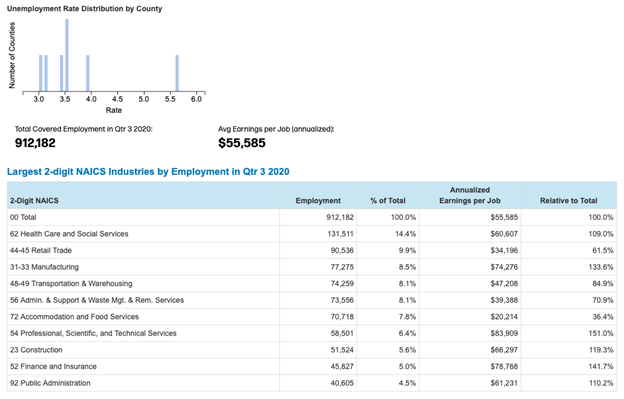 Screenshot of employment section of report