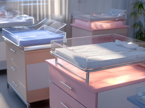 newborn nursery in hospital with empty beds